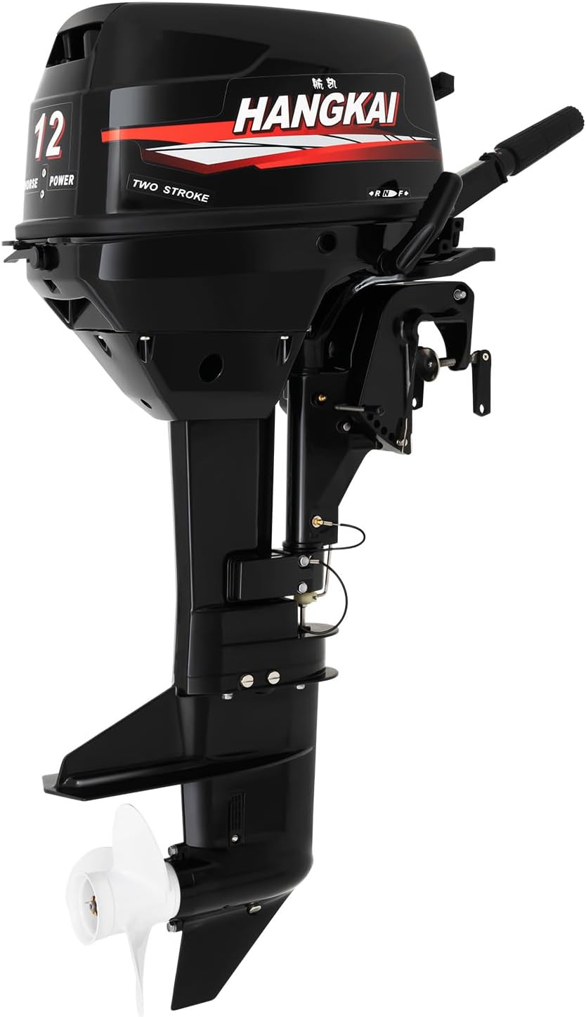 2-Stroke Outboard Motor, 12HP 169CC 5500RPM Heavy Duty Fishing Boat Engine Short Shaft Water Cooling Outboard Motor Boat Motor Engine w/6.34Gal Fuel Tank&CDI Ignition System for Boats Aquaculture
