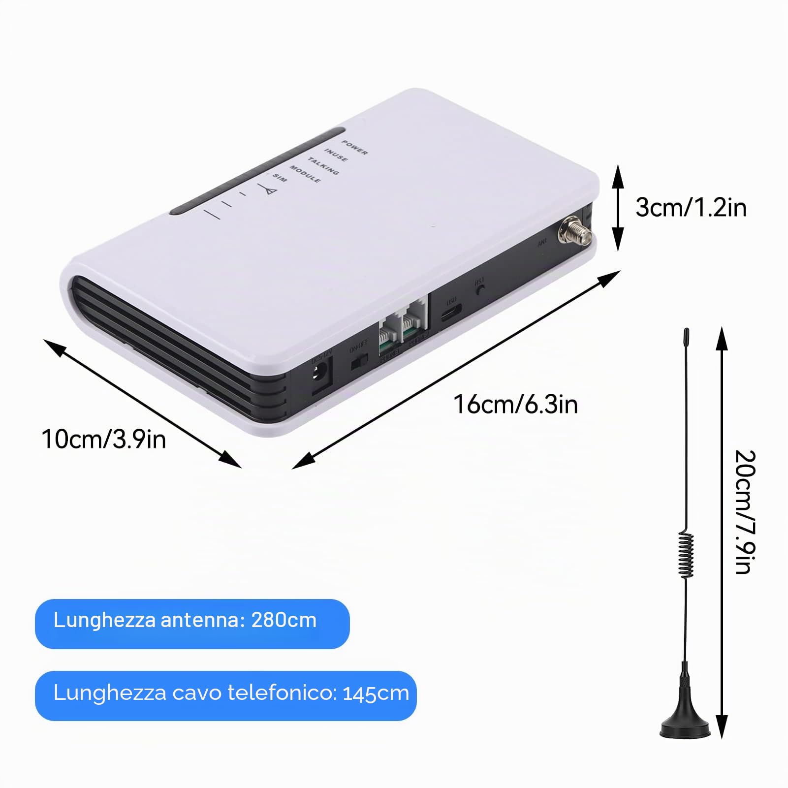 Cabina Telefono GSM, Terminale Wireless Fisso a Cablata 24 Ore di Lavoro Accessibile al Telefono Fisso/Allarme/Cabina di Registrazione con Antenna e Adattatore di Alimentazione (EU)