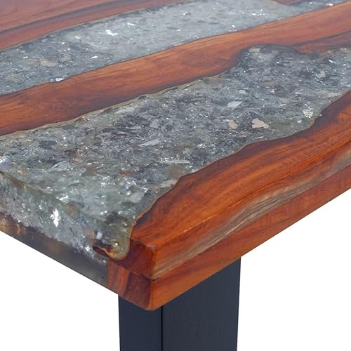 Miniatura 7 de vidaXL Mesa de centro de madera maciza de teca y mango hecha a mano con decoración de resina transparente, estilo industrial, multicolor, 39.4 x