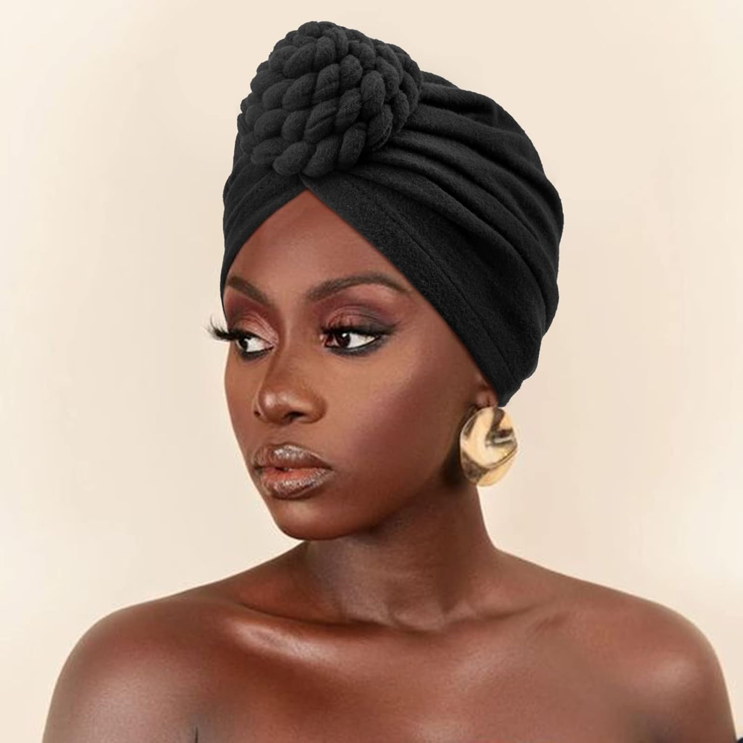 DRESHOW 5 Pack Knotted Headwraps for Women African Turban Pre-Knotted Beanie Headwraps Hair Covers - Image 3