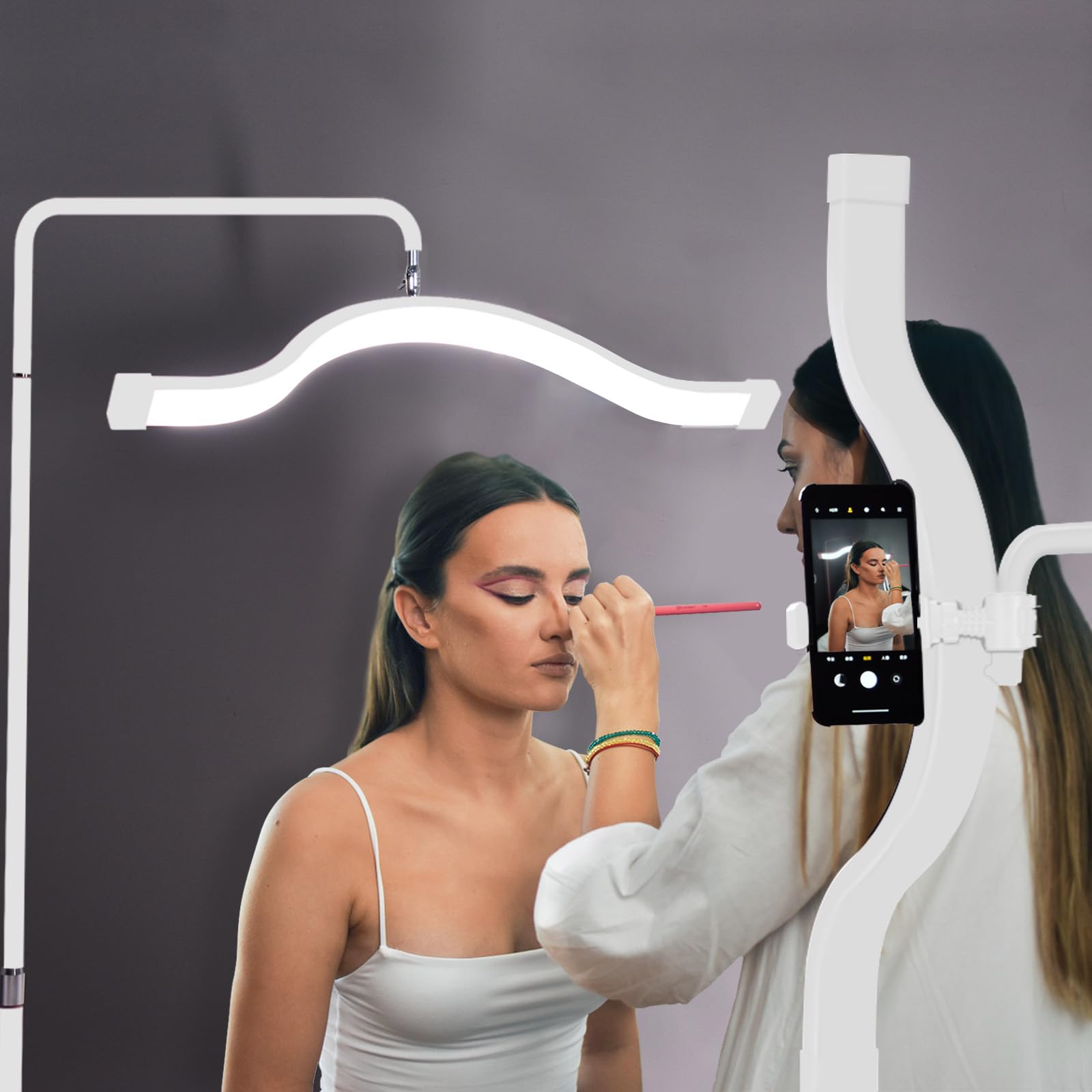 Lash Light for Eyelash Tech，LED Half Moon Light for Lash Extension with Phone Holder, Warm to Cool Light for Eyelash/Skincare/Tattoo (White)