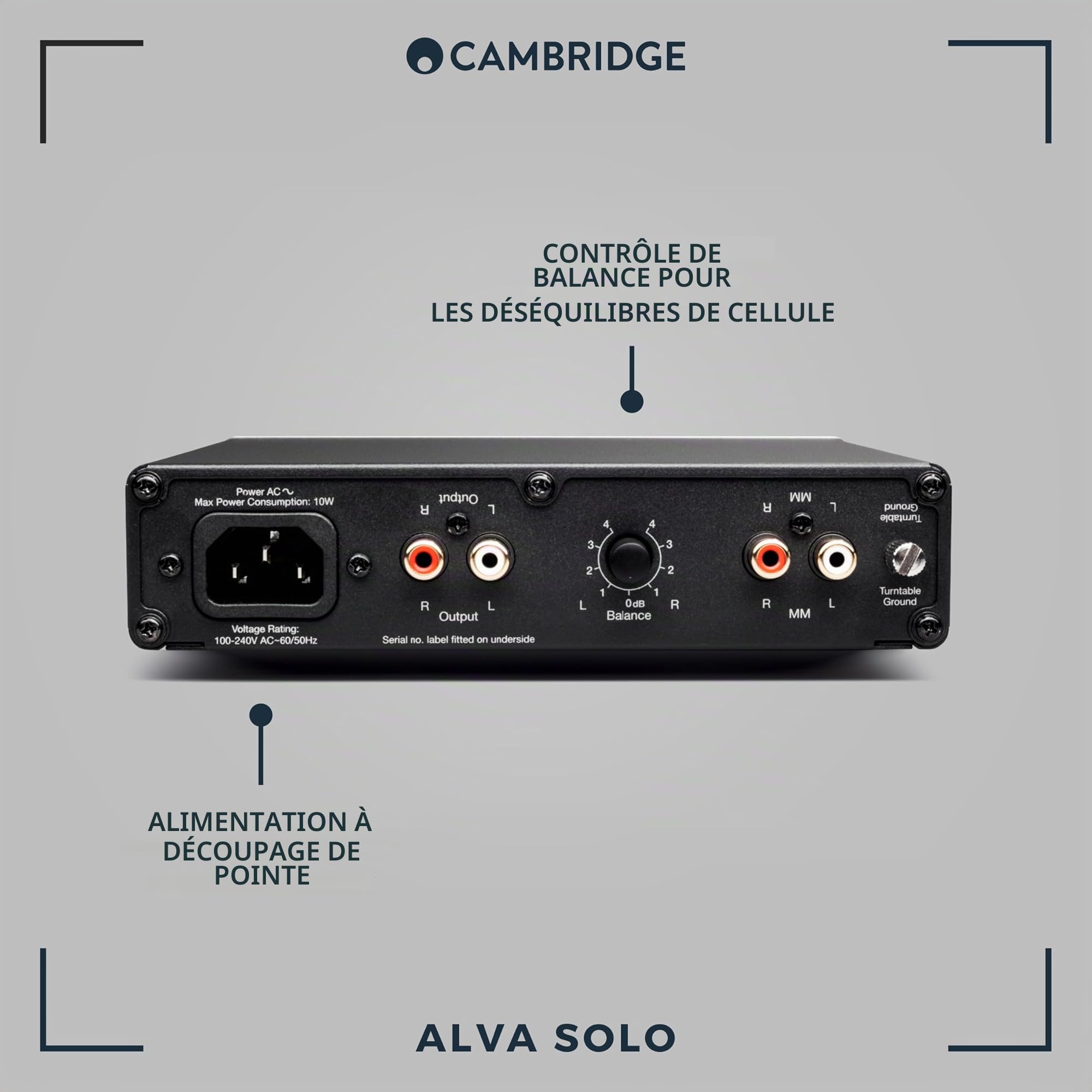 Cambridge Audio Alva Solo – Préamplificateur phono aimant mobile, préampli stéréo HiFi pour tourne-disque & vinyle, faible bruit - Gris Lunaire