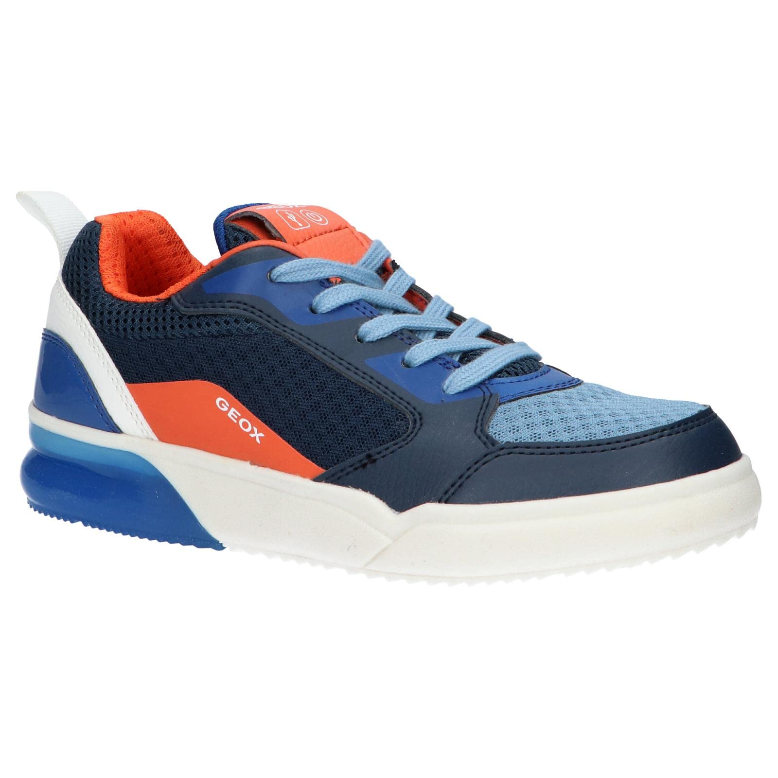 Geox Bambino Scarpe Stringate Basse J GRAYJAY Boy, Ragazzo Sneaker, Lacci,Scarpe da Strada,Sportivo,Elegante,Casuale,Navy/Orange,32 EU / 13 UK Child