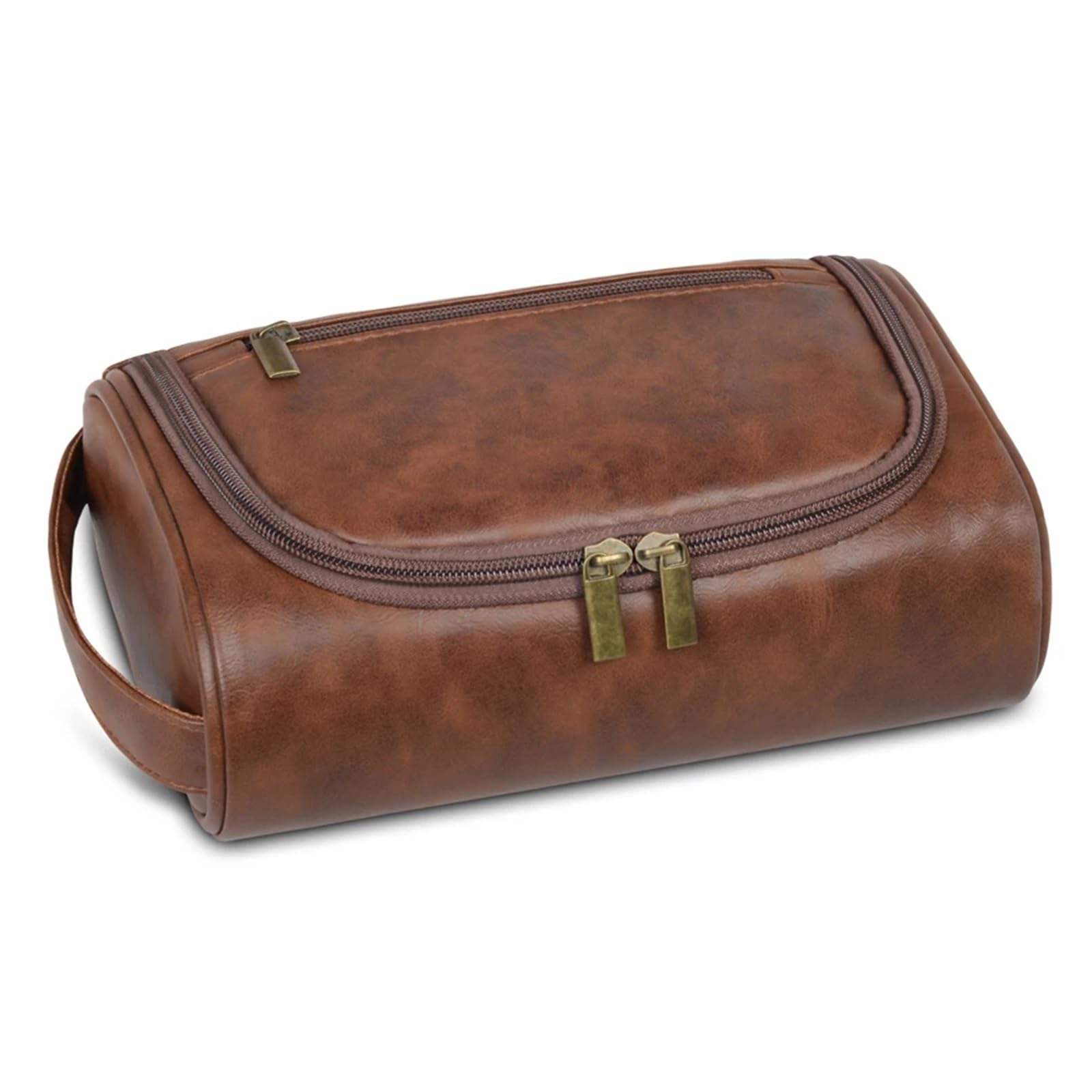 Retro PU Leather Travel Toiletry Bag - Waterproof Cosmetic Organizer for Women & Men(Red brown)