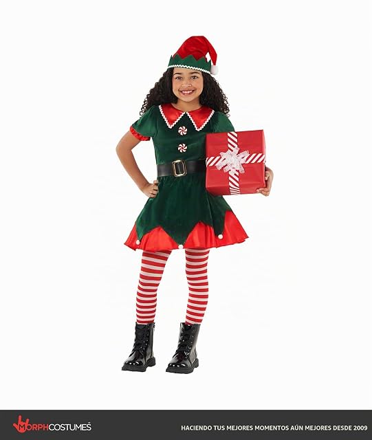 Foto 5 de 6 de Morph Disfraz Elfa Niña, Traje Duende Navidad, Disfraces Elfo para Carnaval y Navidad, 4-6 años