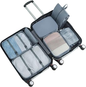 7 Set Packing Cubes for Suitcases, Expandable Luggage Packing Organizers for Travel Accessories, Durable and Lightweight Travel Essential Storage Bags for Woman & Man Gray
