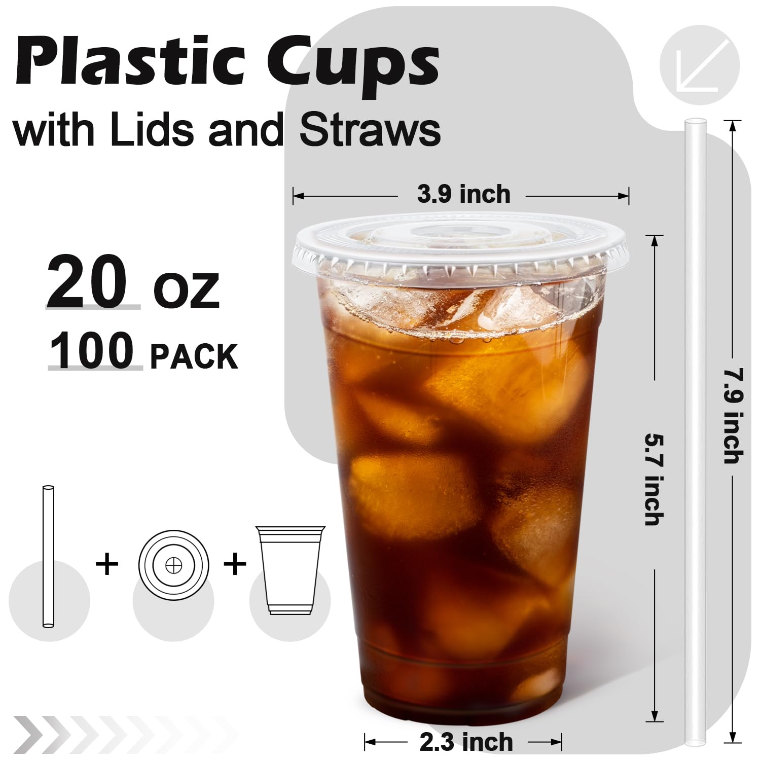 100 Pack 20 oz Plastic Cups, Clear Disposable Iced Coffee Cups — Amazon image 2