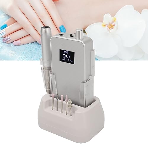 Miniatura 5 de Taladro de uñas profesional recargable de 35000 rpm, lima E eléctrico portátil, herramientas de molinillo de gel acrílico con 6 puntas y bandas de