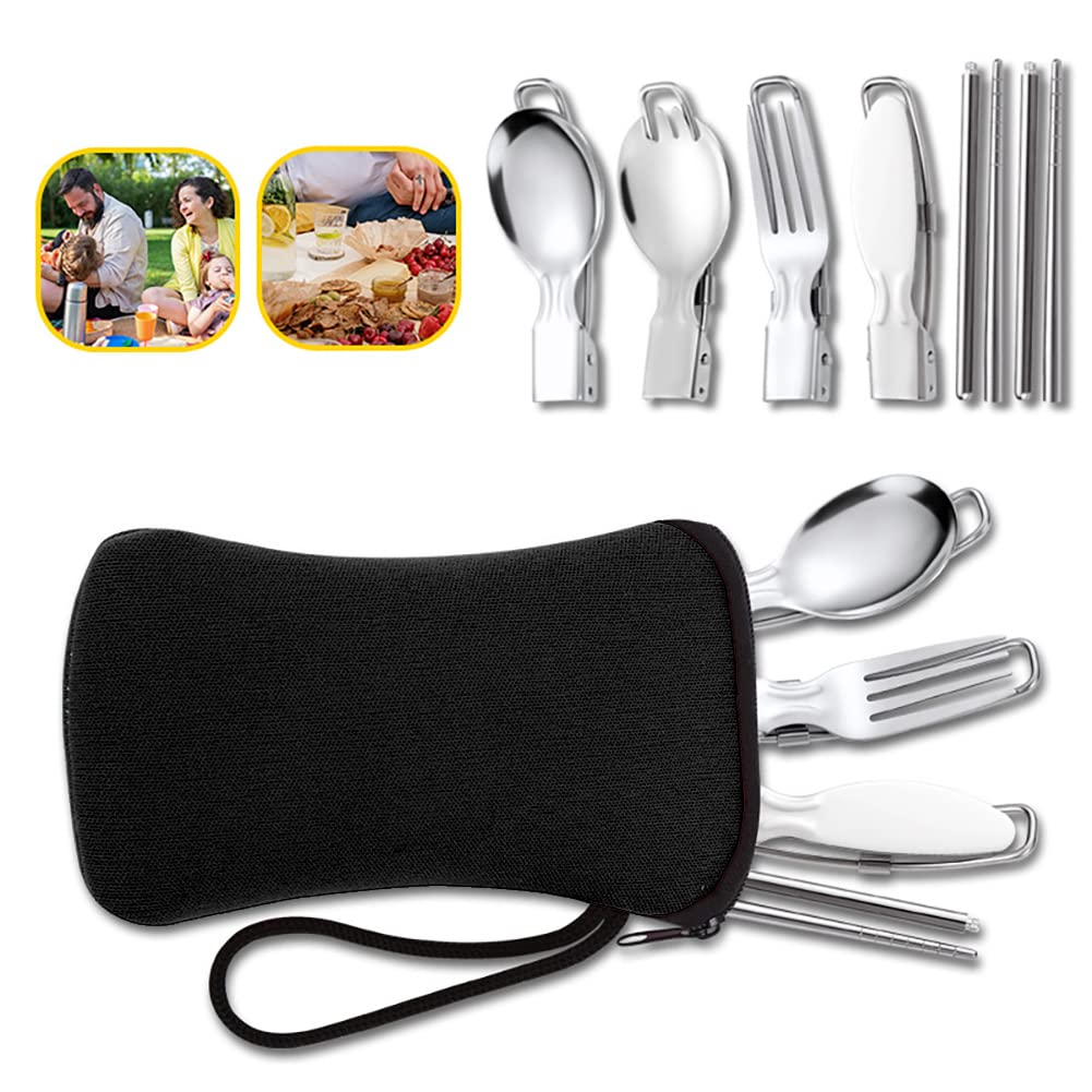 Outdoor Travel Folding tableware set, 304 stainless steel knife, fork and spoon folding daily portable tableware