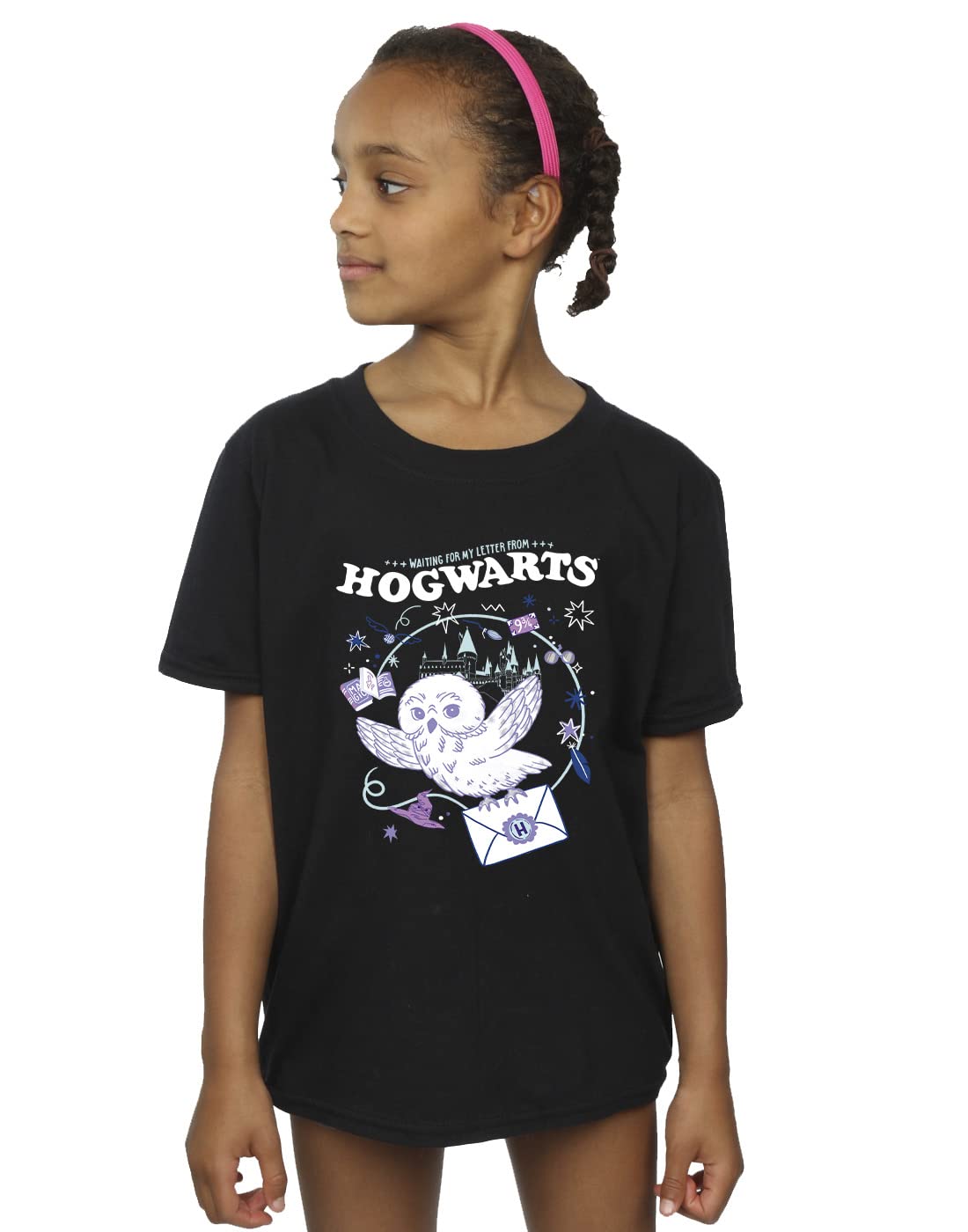 Harry Potter Owl Letter From Hogwarts Black Cotton T-Shirt - 7-8 Years