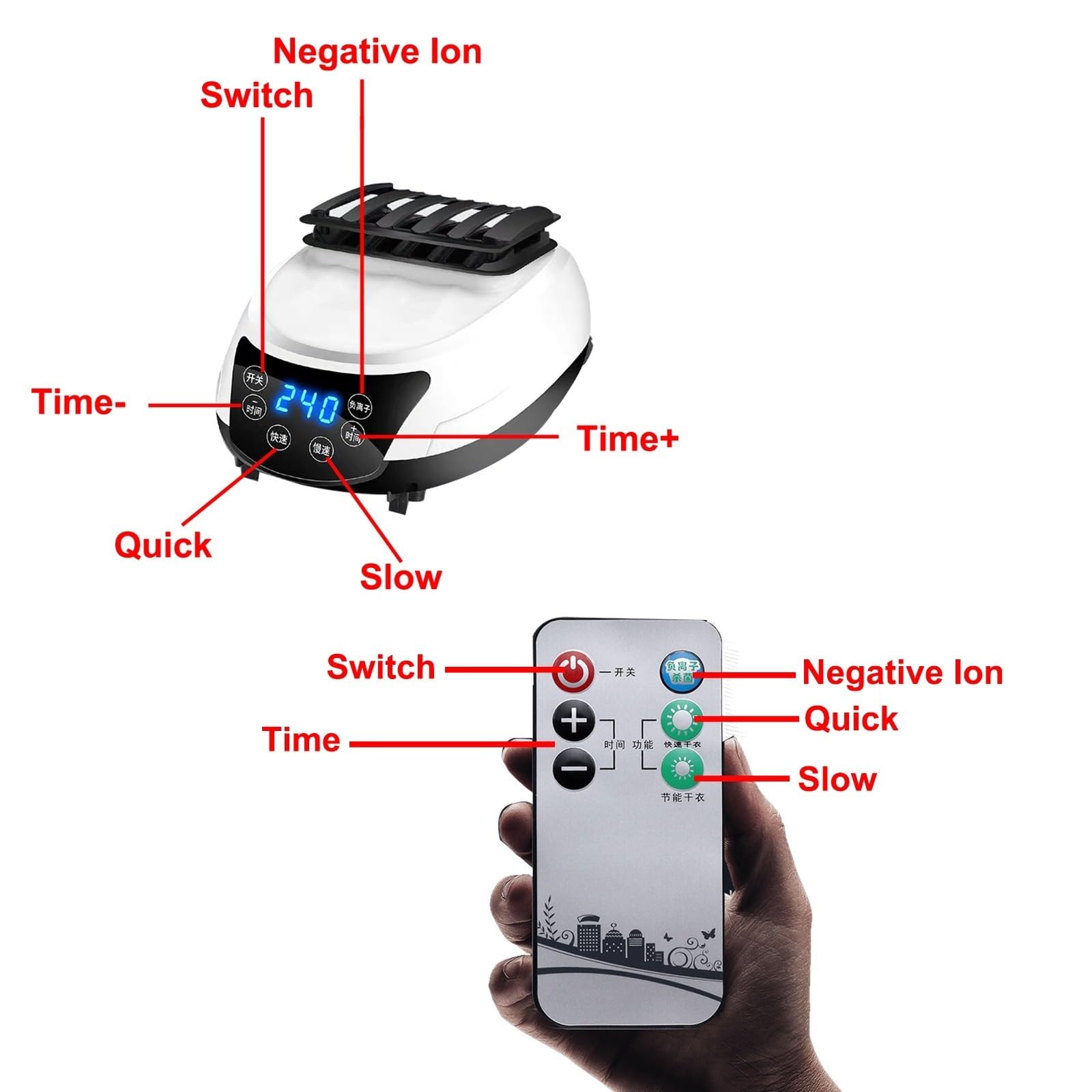 Secadora de Ropa Eléctrica, Secadora de Ropa Portátil con Calefacción de 2000W/2300W con Control Remoto, para Secado de Ropa para El Hogar, Ropa de Bebé, Temporización de 240 Minutos (Size : Four but