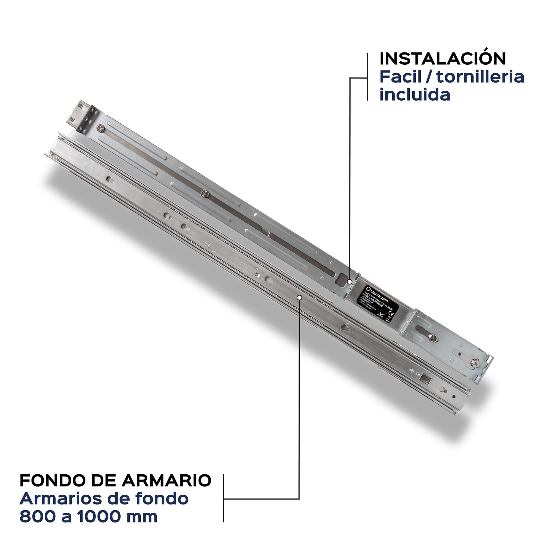UNYKAch Juego de Dos Guías Telescópicas - Railes Rack RG6508 - Compatibles con Chasis Rack Hot Swap 4U UK80.40.650 (Modelo HSW4U6508)