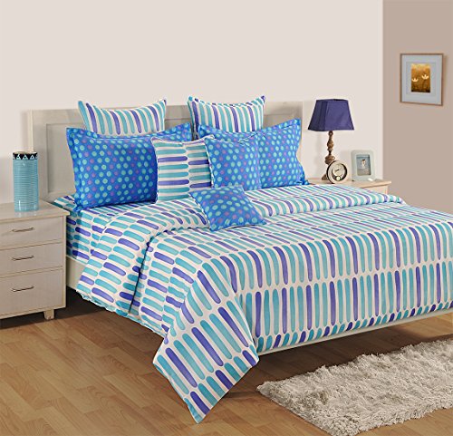 Image of Swayam Roto Cotton Single Bedsheet with 1 Pillow Cover | Size 60 x 90 inch | 144 TC | Geometric Design | Soft Breathable Bed Sheet | Comfortable & Durable for Bedroom - Light Blue