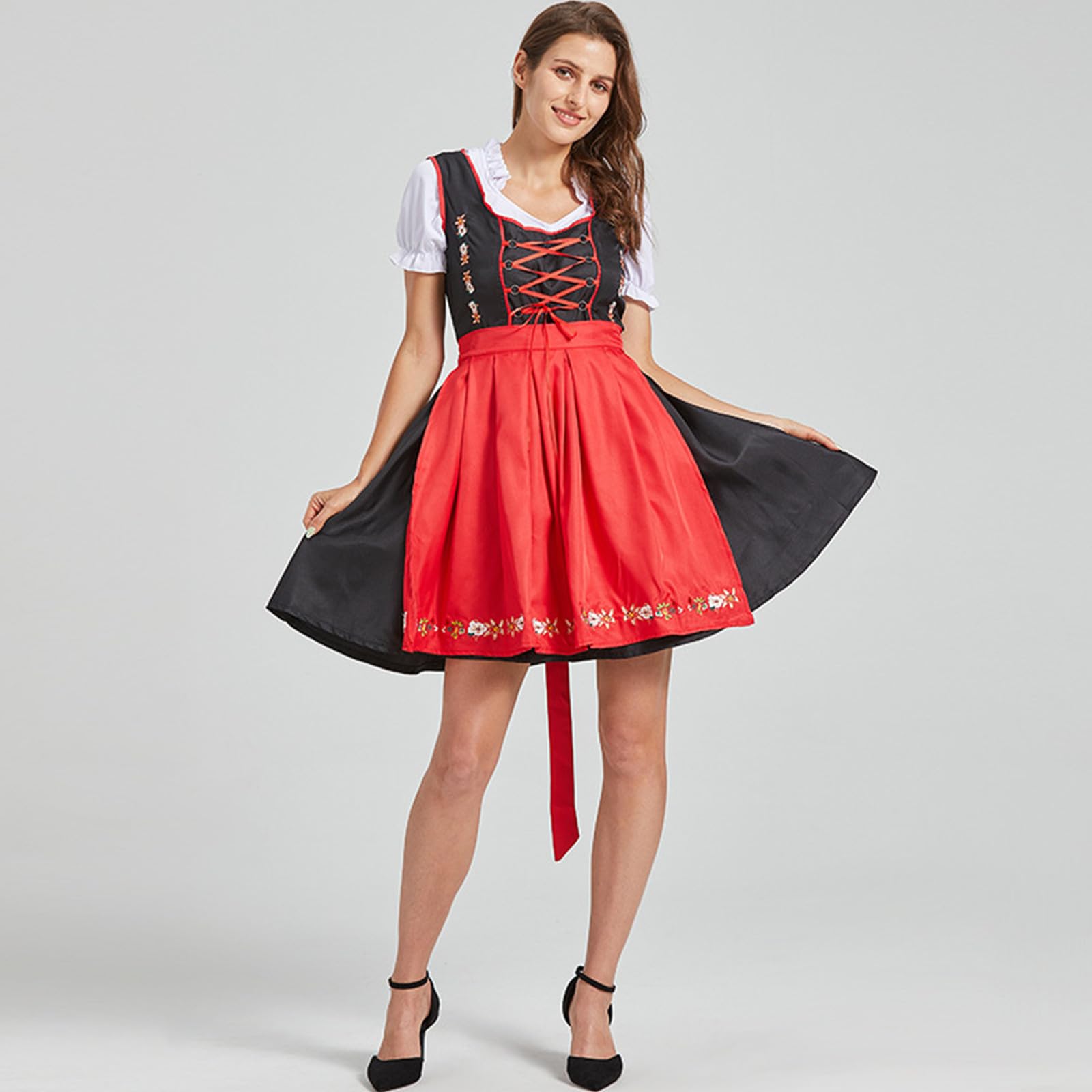 Dirndl Rot Damen Midi Dirndlschürze Dirndlbluse Dirndl Kleid Trachtenmode Trachtenkleid Trachten Trachtenrock Damen Mit 3 Teilig Oktoberfest Damen Outfit Grosse Grössen Wiesn Outfit