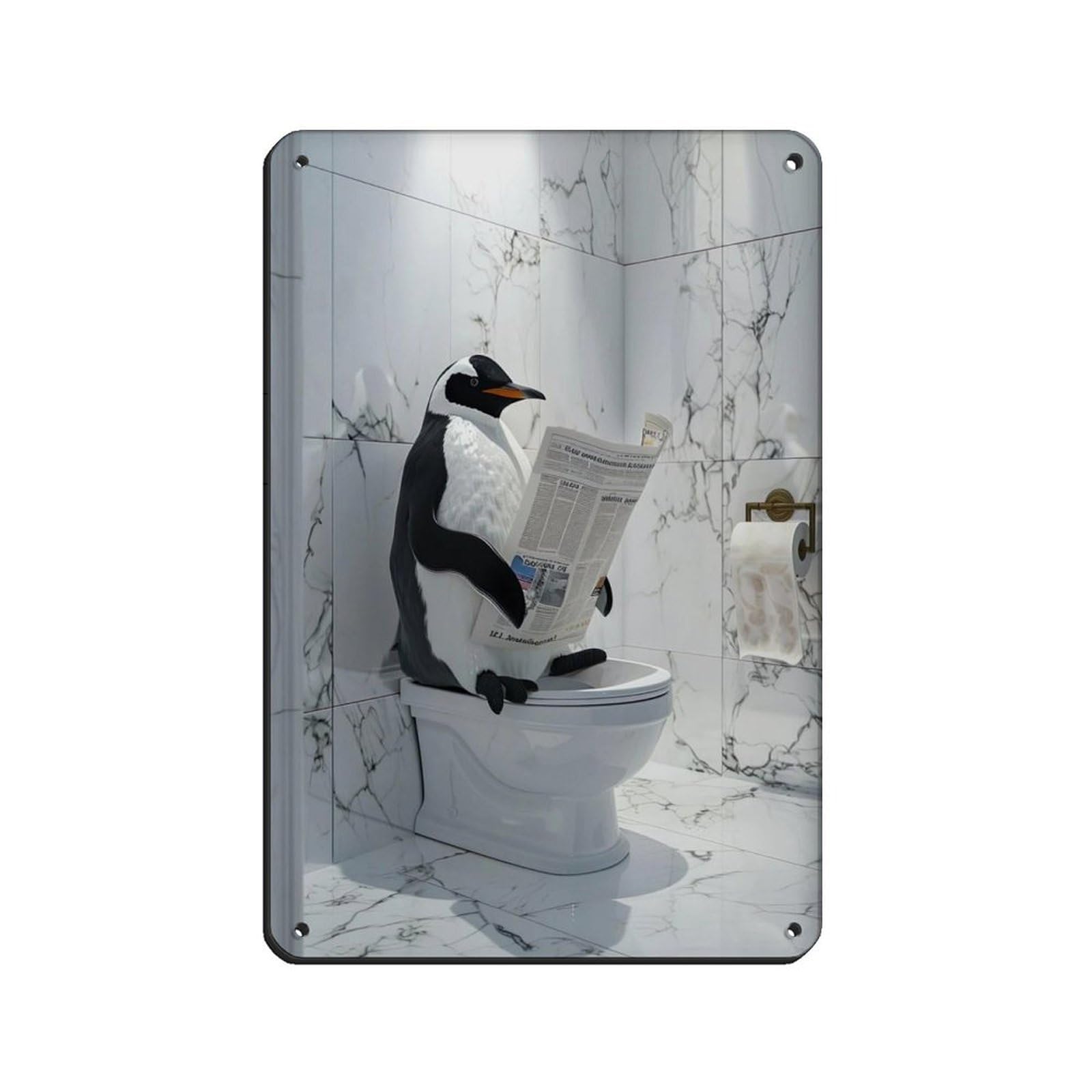 Penguin Sitting on The Toilet Reading A Newspaper (4) Tin Sign Vintage Metal Pub Club Cafe Bar Home Wall Art Decoration Poster Retro 8x12inch(20x30cm)