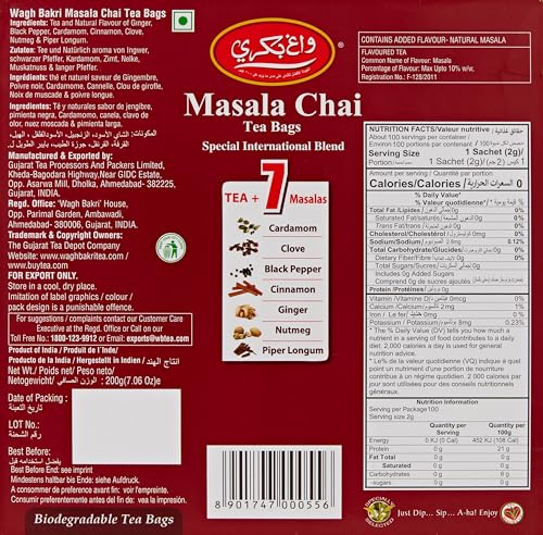 Image of Wagh Bakri Masala Chai Tea Bags,200 Grams (Pack of 2)