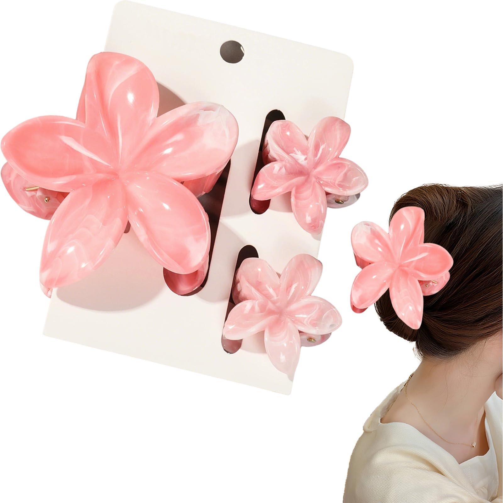 Flomiara 3PCS Flower Hair Clips for Women Hawaiian Hair Claws Summer Travel Hair Accessories, Lateral Strong Hold