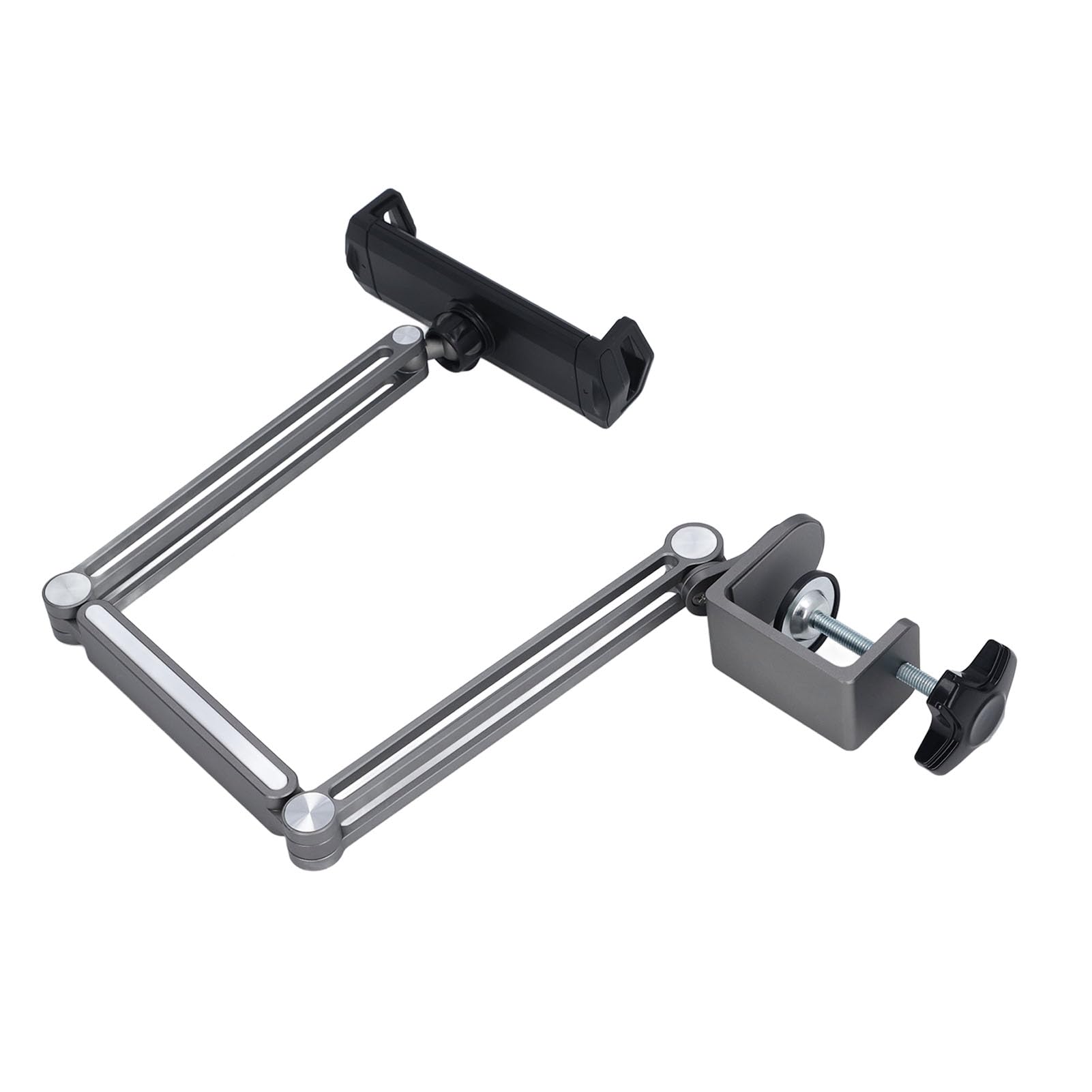 Naroote Supporto per Telefono con Supporto per Tablet, per Telefono con Rotazione a 360° con Morsetto, Braccio Lungo e Luce Regolabile, Design Portatile Pieghevole, Ideale per Scrivania e Letto (GRAY)