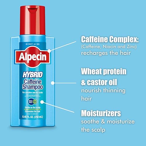 Miniatura 4 de Alpecin Champú híbrido de cafeína para hombres con cuero cabelludo seco, picazón y sensible, hidrata el crecimiento natural del cabello adelgazante,