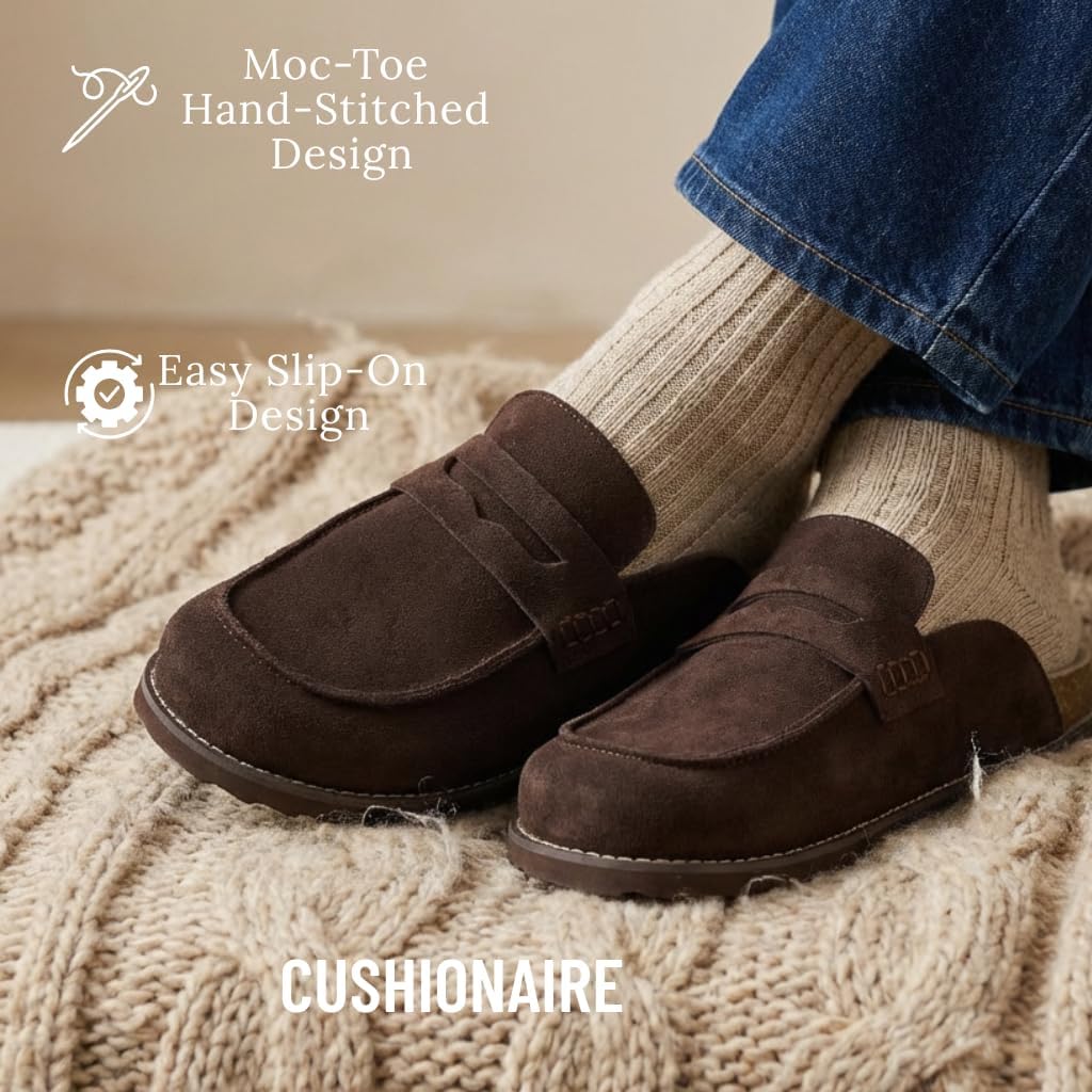 CUSHIONAIRE Wally Loafer-Style Suede Clogs for Men, Slip-On Backless Indoor Outdoor Mens Shoes with Cushioned Footbed - Image 7