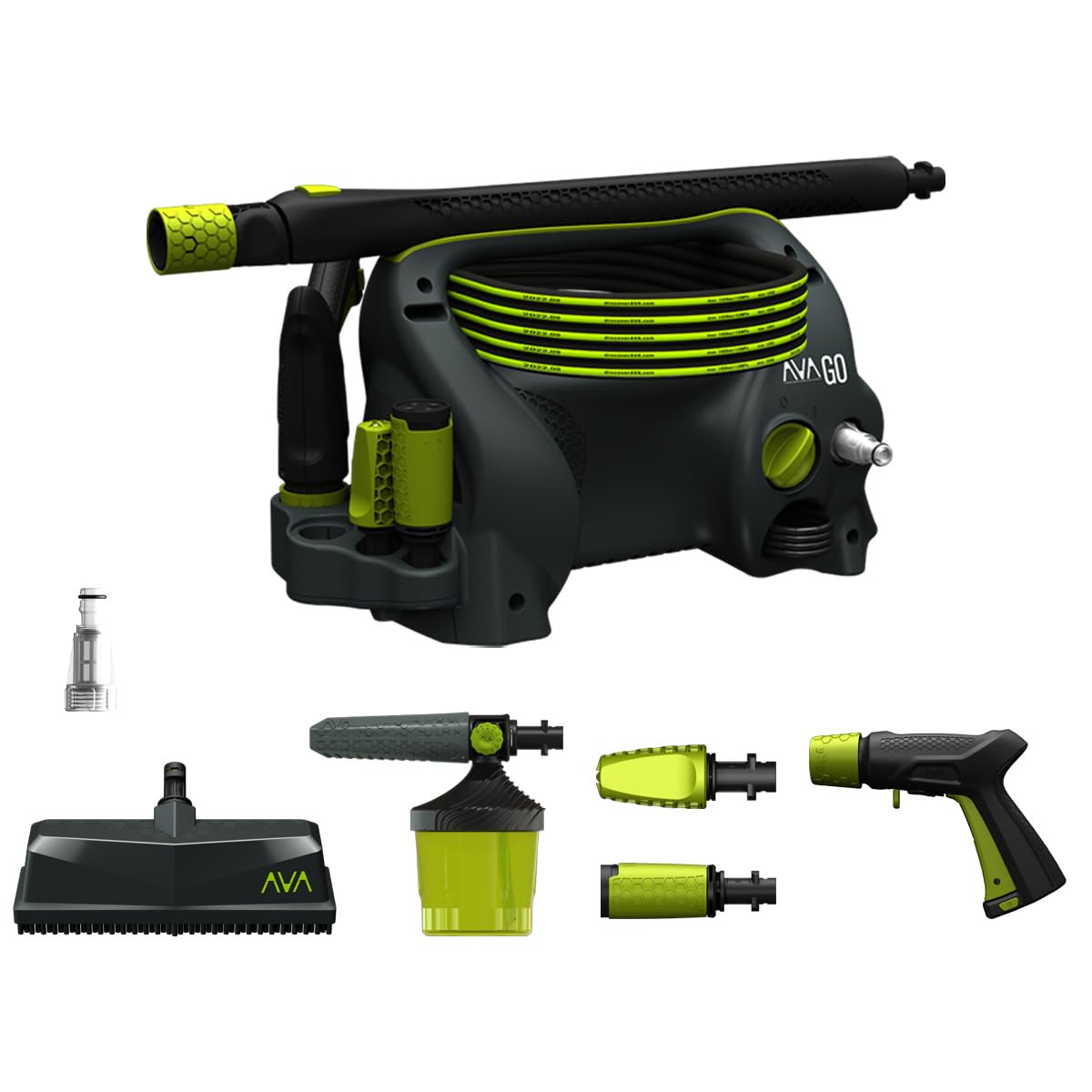 AVA GO P40 Pressure Washer XL, 120 Bar max, 390 l/h flow rate, 1700 W power, 6m Steel-Reinforced Hose, Zoom Lance, Premium Foam Cannon, Zero Force Gun, Facade Brush - Jet washer for car cleaning