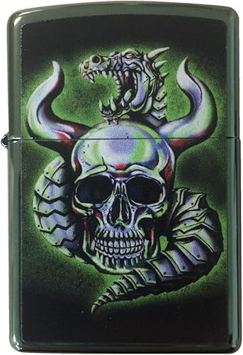 Miniatura 2 de Zippo Encendedor personalizado - Dragón metálico camaleón y calavera