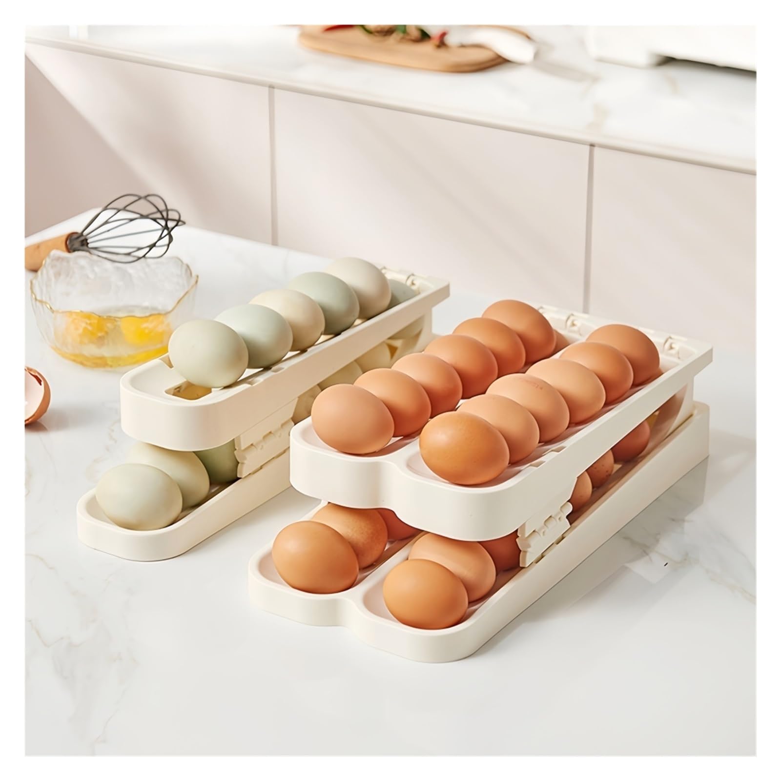 Caja De Almacenamiento De Gran Capacidad For Nevera, Puerta Lateral, Organizador De Huevos, Bandeja For Huevos, Rodillo, Dispositivo De Almacenamiento De Huevos(Shuangpai)