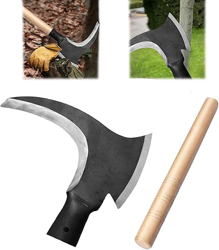 1 guadaña doble de acero al manganeso de alto manganeso, hoz de hierba de acero, deshierbe agrícola a mano y motor, grosor de 0.110 in con 1 palo de