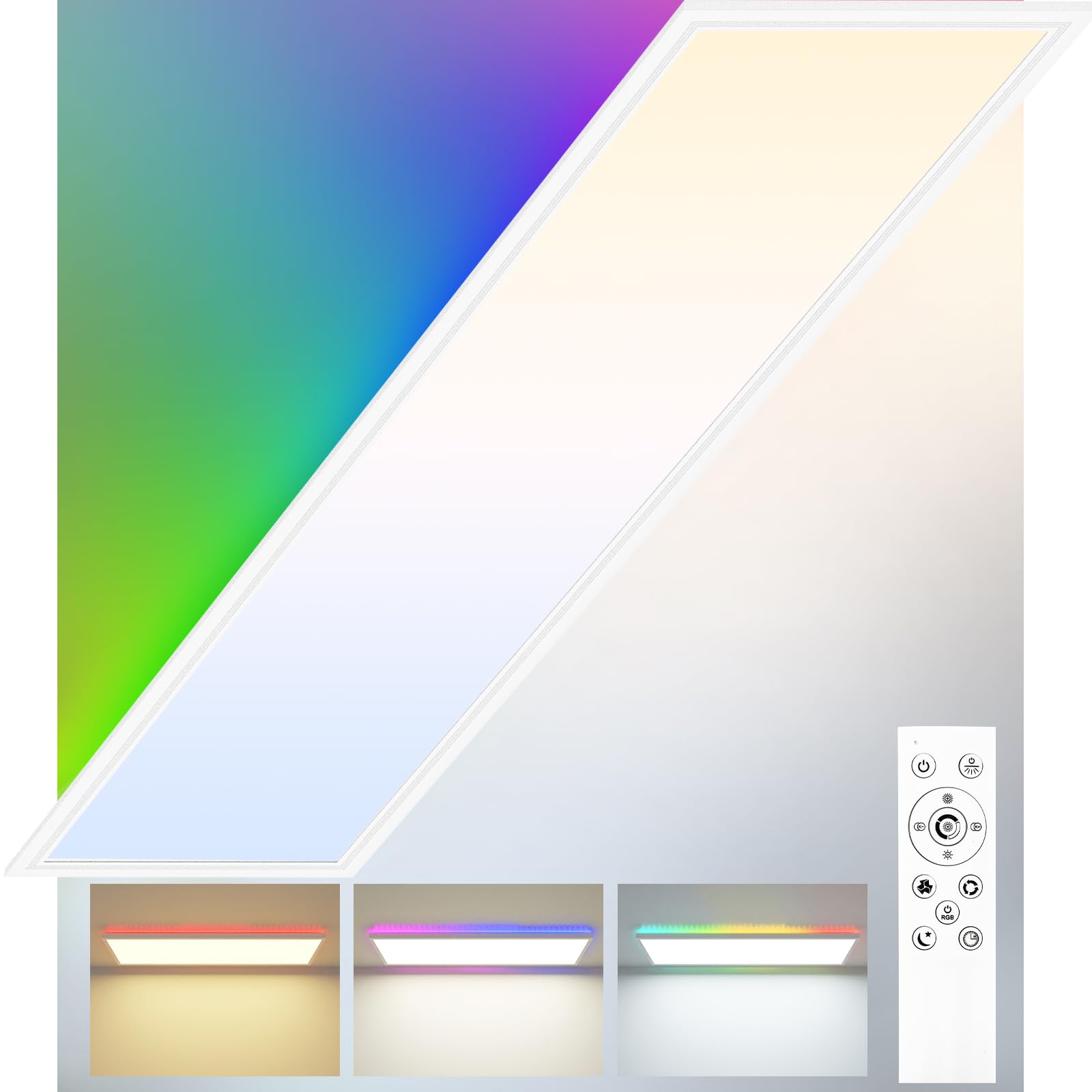 Peasur LED Deckenleuchte Dimmbar 7 RGB Nachtlicht Panel Lampe Fernbedienung Timer Lang Backlight,32W 3500LM 3000K-6500K Lampen für Wohnzimmer Schlafzimmer Büro Badezimmer