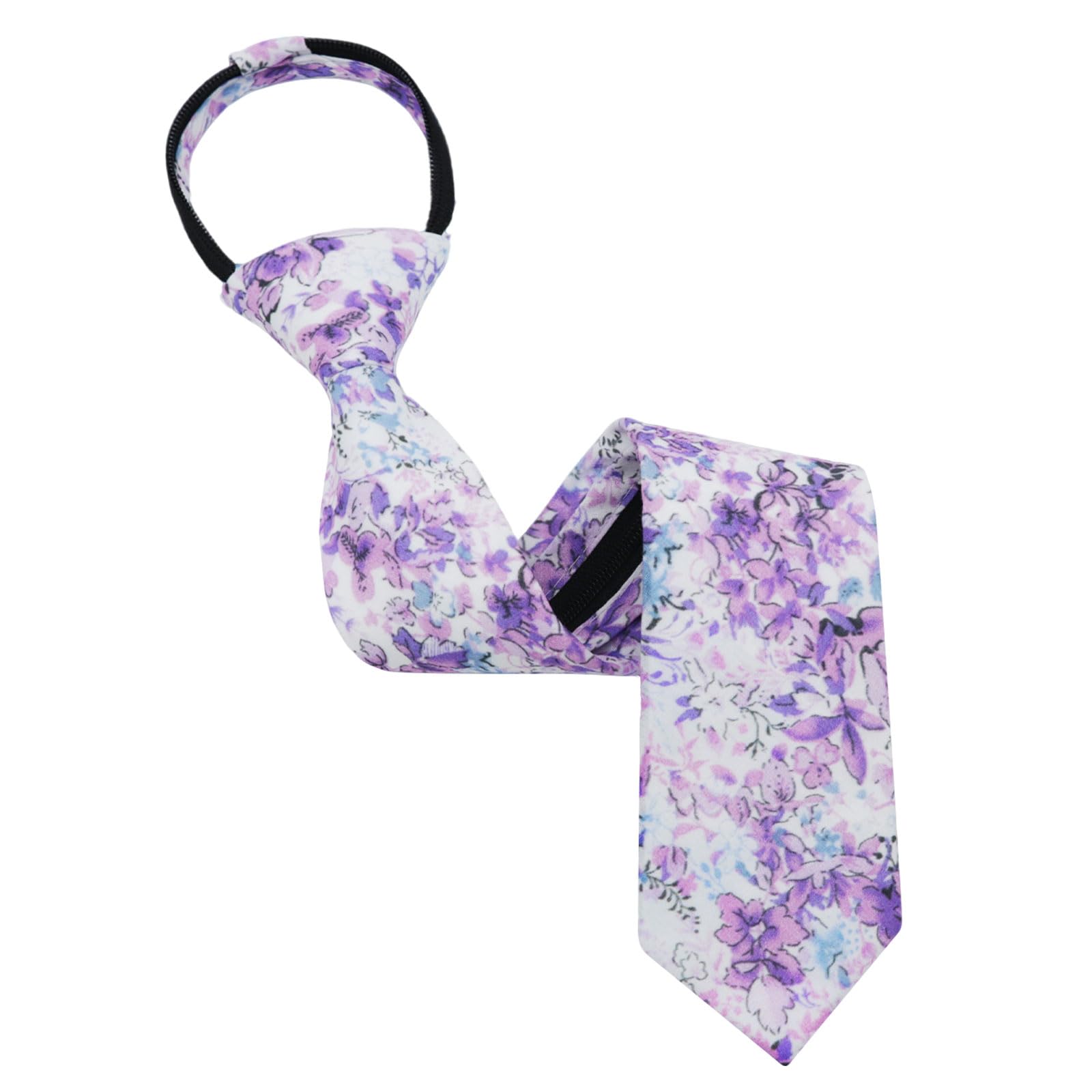 Luckyvestir Boys Zipper Floral Tie for Kids 14" Pre-Tied Cotton Tie Linen Adjustable Necktie for Wedding Graduation Daily