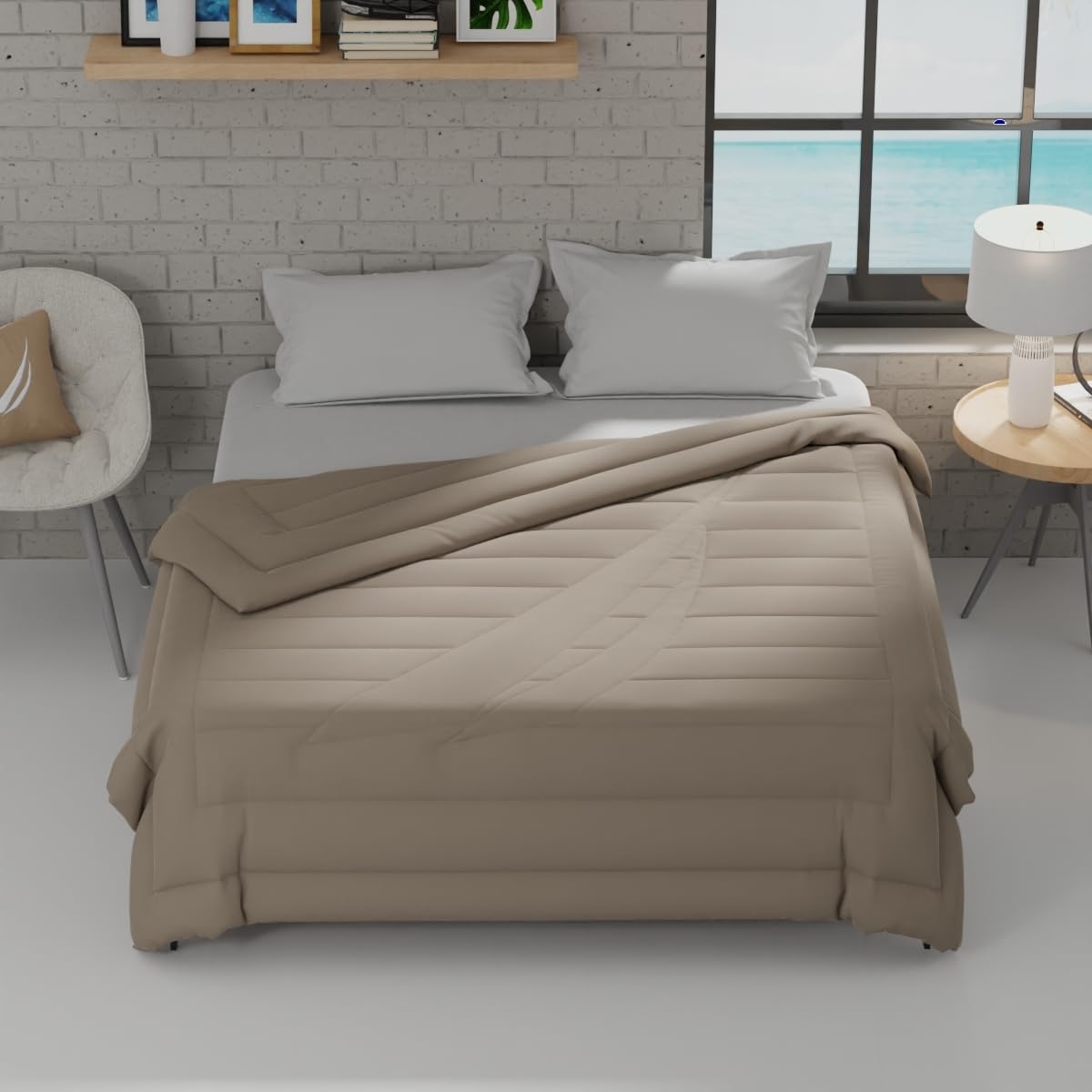 NAUTICA Ultra Soft Luxurious Comforter for All Weather -1pc Double Size (Signature) | 110GSM | Anti-Microbial Protection Solid-Khaki-picture-15
