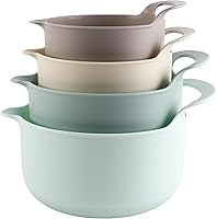 Vista 31 de COOK WITH COLOR Juego de 4 cuencos de plástico apilables para mezclar con boquillas y asas, azul