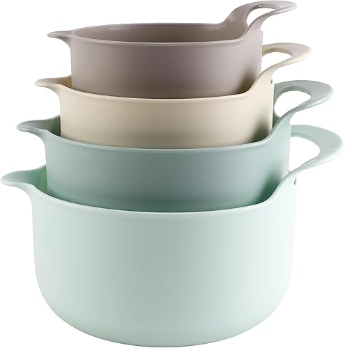 Vista 150 de COOK WITH COLOR Nesting - Juego de cuencos de plástico para mezclar con boquillas y asas, color rosa, 4 piezas antideslizantes