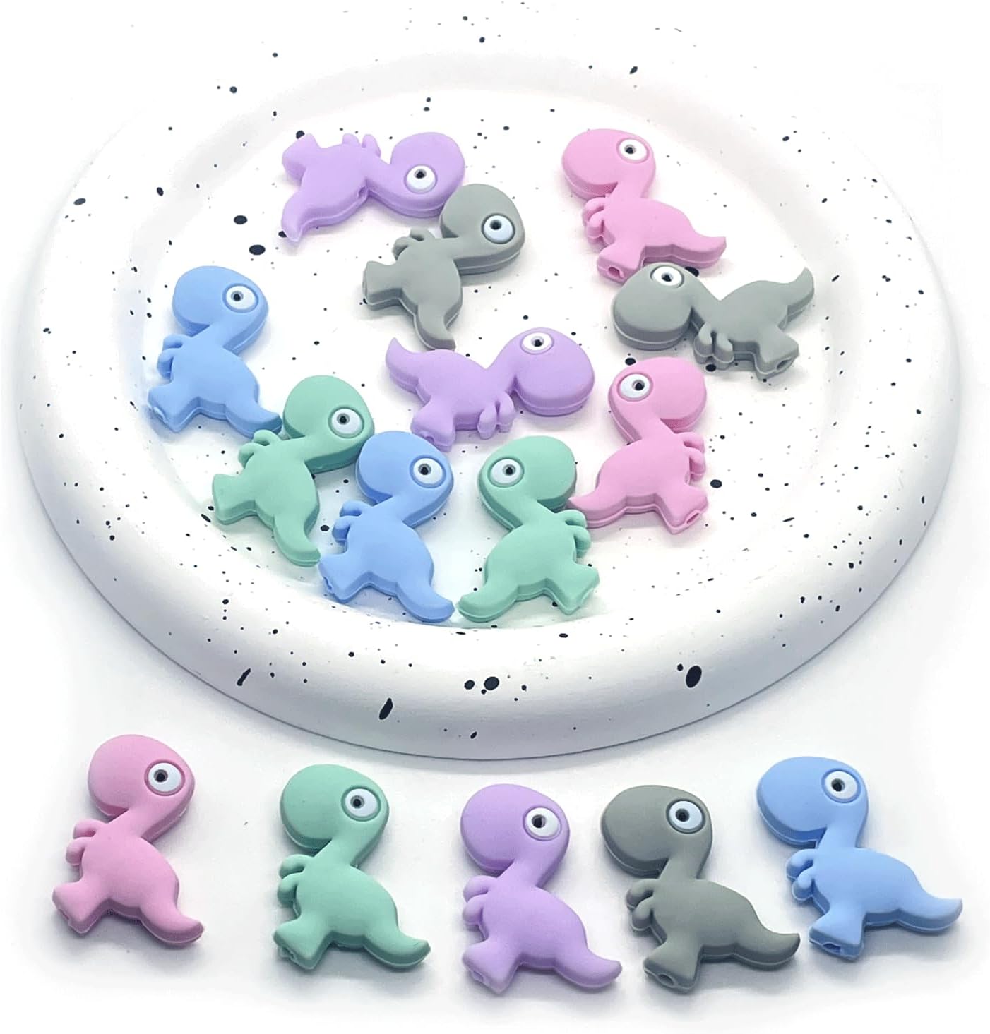 15PCS Dinosaur Silicone Beads, Silicone Focal Beads, Colorful Spacer Silicone Beads for Keychain Making, Loose Beads Bulk for Pens DIY Handicrafts Necklace Bracelet Pendants Accessories - Image 3