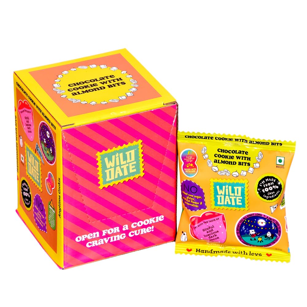 Wild Date 200g Cookies | Chocolate Cookie with Almond Bits | Guilt-Free with Water Chestnut Flour | High in Plant-Protein | Gluten-Free Snacking | No Added Cane Sugar, No Preservatives | Pack of 5