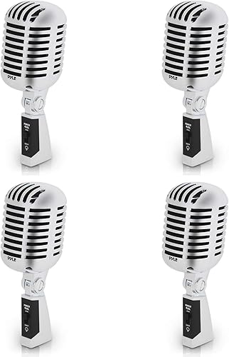 Pyle Pro PDMICR42SL - Micrófono de estudio de escritorio compacto de estilo retro vintage vintage dinámico ajustable (4 unidades)
