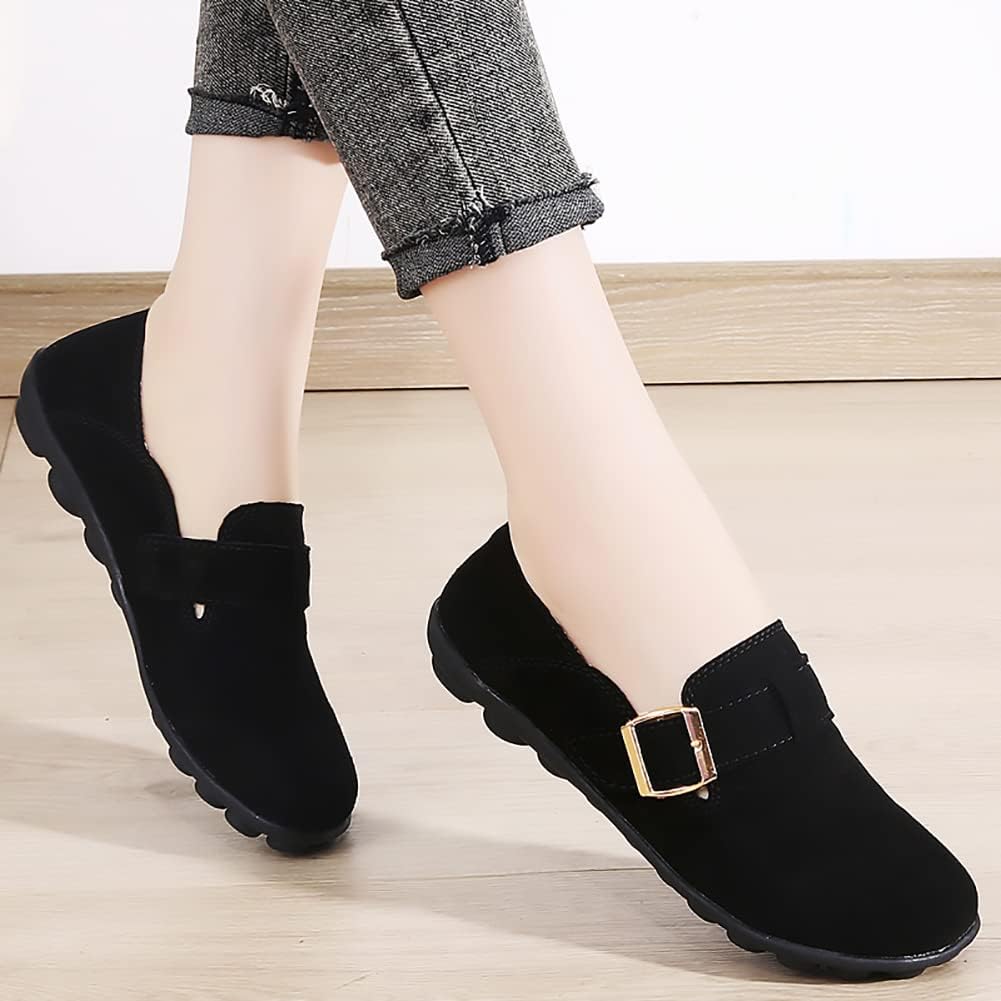 FolHaoth Womens Loafers with Adjustable Buckle Comfortable Suede Casual Slip On Flats Moccasins Loafer Shoes Breathable Nurse Driving Fashion Shoes 11 Black image 4 of 5 B0C2Z6YRS7