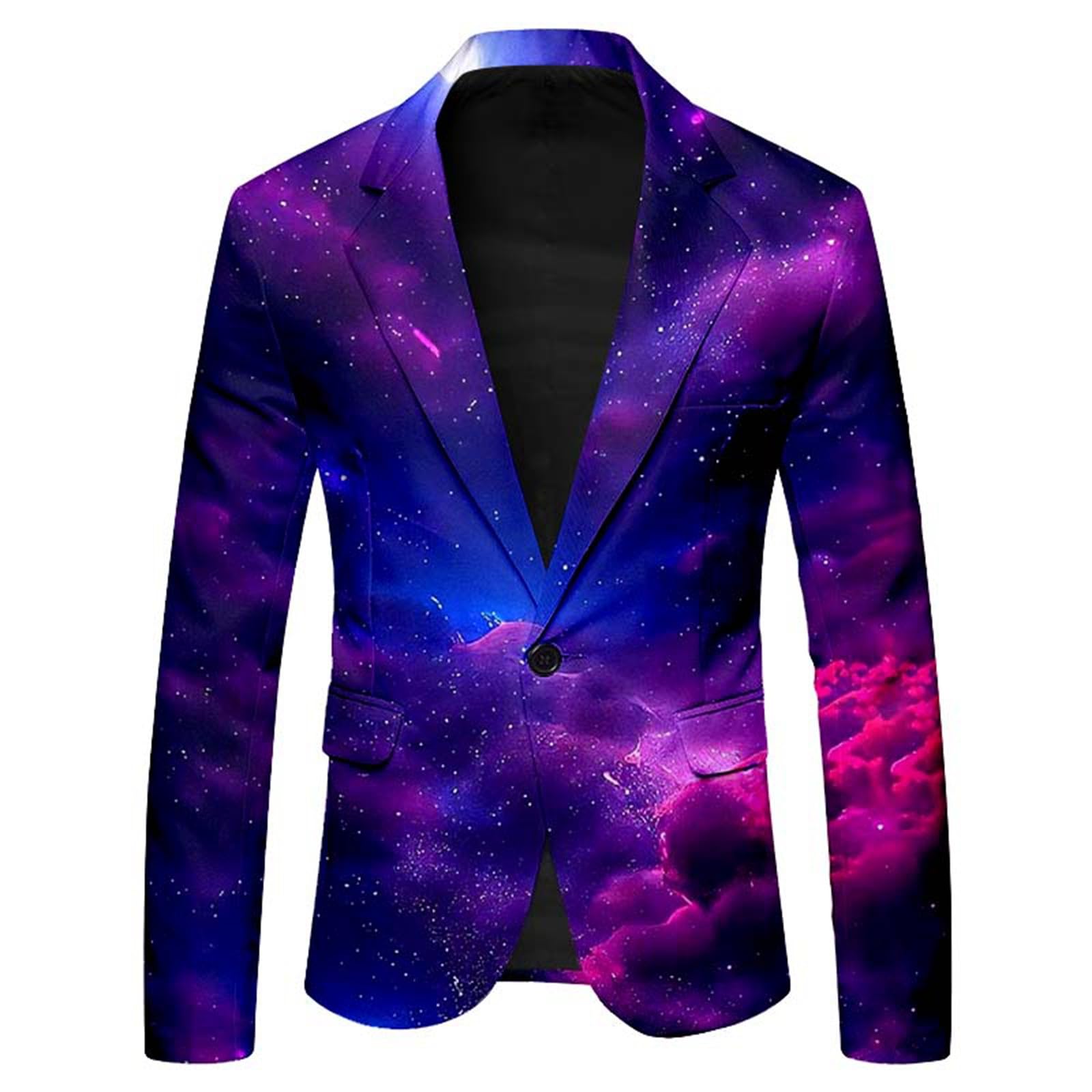 Galaxy Costume pour homme Coupe ajustée Veste de costume 3D Galaxie Imprimé Veste de dîner Veste graphique Galaxie Univers Étoile Espace Fête Suits Blazer pour homme