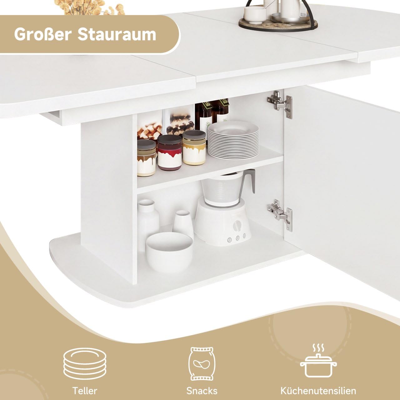 Generisch Tavolo da pranzo ovale allungabile, 140-200 x 80 x 75 cm, bianco
