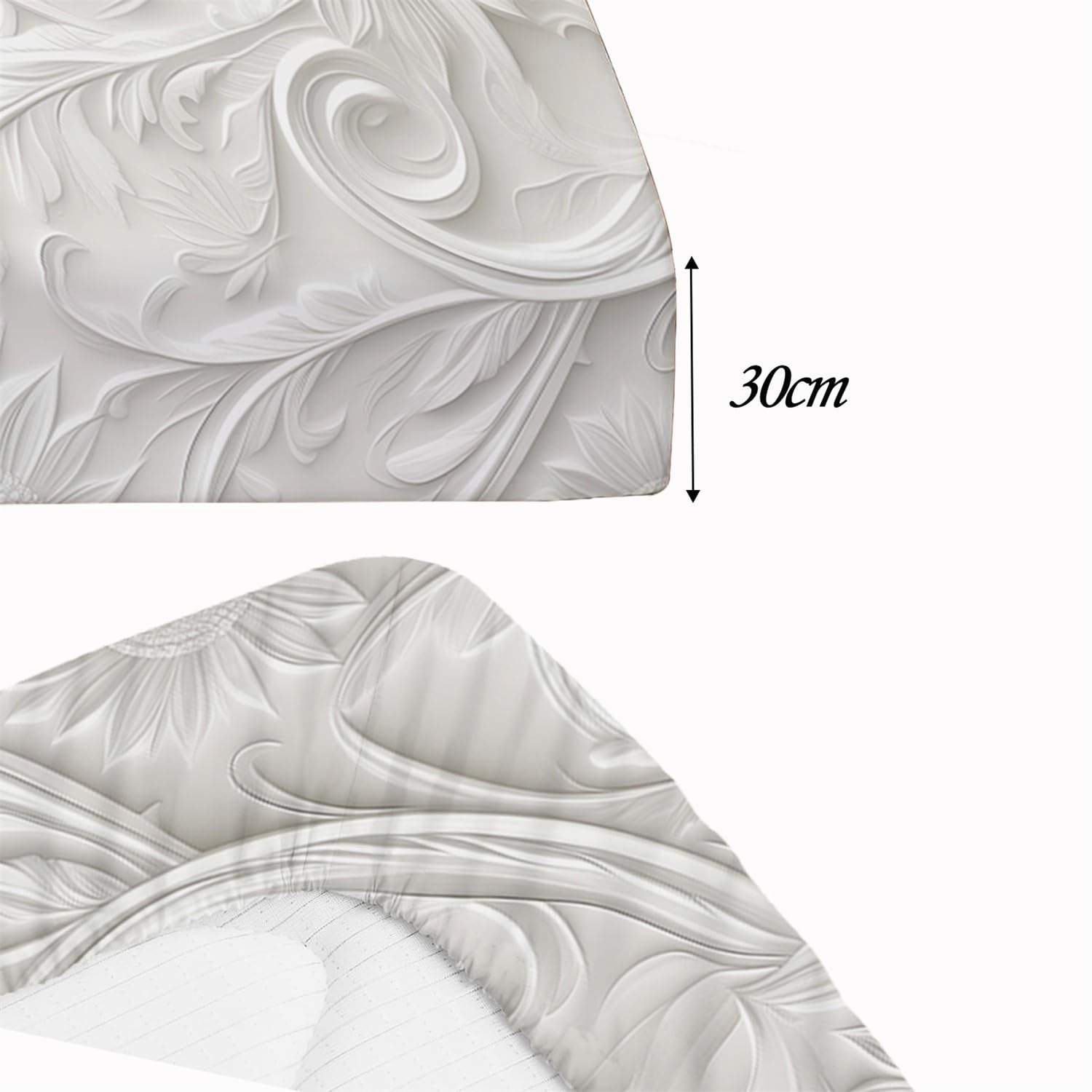 Lenzuolo con angoli profondi stampato con piccoli fiori bianchi con angoli stampati 3 pezzi con 2 federe Lenzuola in tessuto microfibra spazzolato extra morbido bianco, 160 x 200 + 30 CM