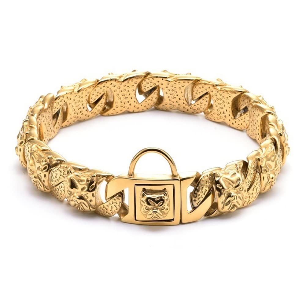 Gold Dog Collar 18K Gold Chain Dog Training Collar, Retro Vicious Dog Pattern, Suitable For Aggressive And Large Dogs Such As Pit Bulls Or Rottweilers