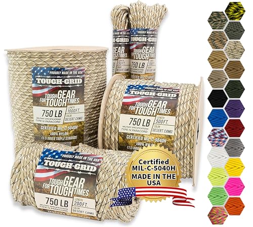 Image of TOUGH-GRID 750 Paracord, 100% Nylon, Made in USA, Type IV Mil-Spec Cord