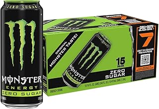 Monster Energy Zero Sugar, Green, Original, Low Calorie Energy Drink, 16 ounce (Pack of 15)