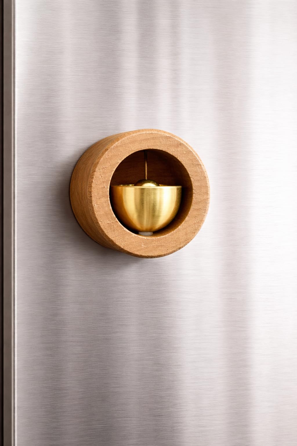 Wooden Round Magnetic Fridge Magnet with Gold Brass Bell, Rustic Brown, for Refrigerator Door (Light Brown)-image-35