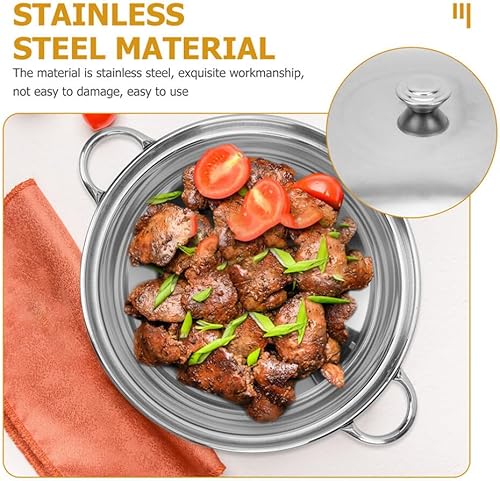 Miniatura 8 de Luxshiny Sartén antiadherente con tapa, sartén para sopa, sartén para tortillas, plancha para el hogar, sartenes de fondo redondo, ollas de doble