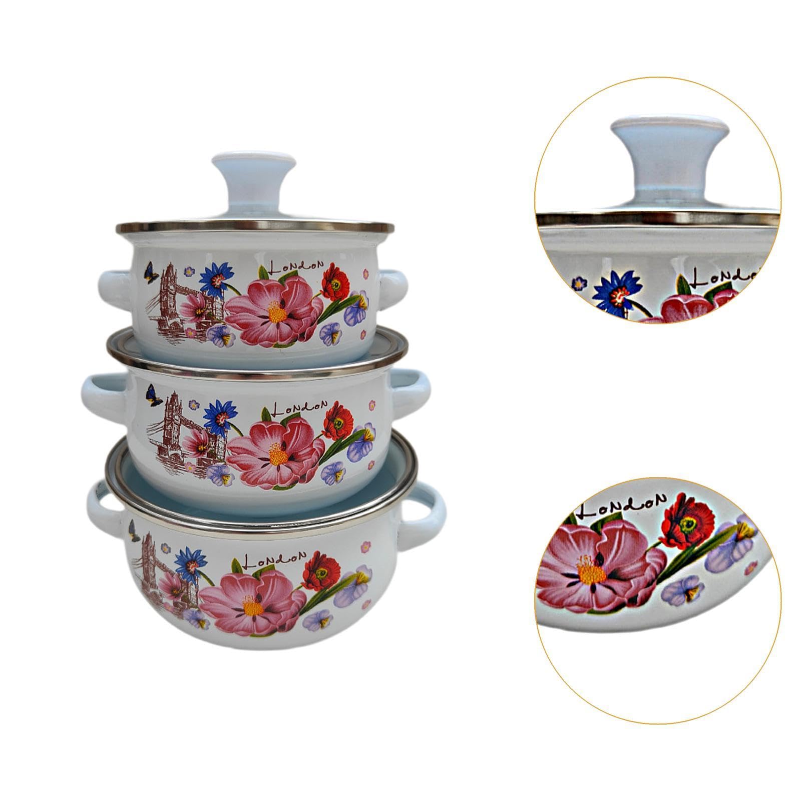 Baoblaze 3X Enamel Stockpot avec Couvercle de Soupe Profonde Pot antiadhésif en émail d'émail, A