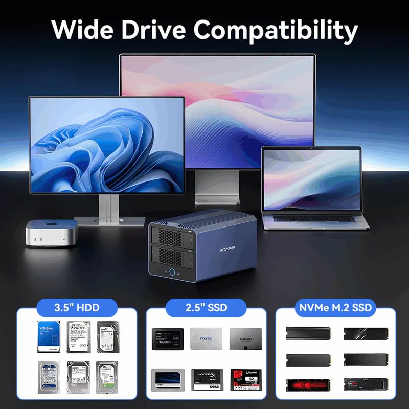Image of ACASIS 40Gbps 4-Bay (2 HDD + 2 SSD) Hybrid HDD & NVMe Enclosure, Support 4 RAID Mode, in-Built Cooling Fan, 8K DisplayPort Output, Up to 76TB Storage