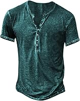 Vista 40 de Camisas Henley desgastadas para hombre, camisetas retro de manga corta, camisetas casuales con botones lavadas para hombre