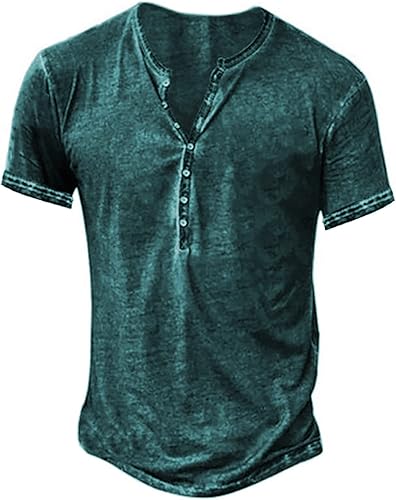 Miniatura 40 de Camisas Henley desgastadas para hombre, camisetas retro de manga corta, camisetas casuales con botones lavadas para hombre