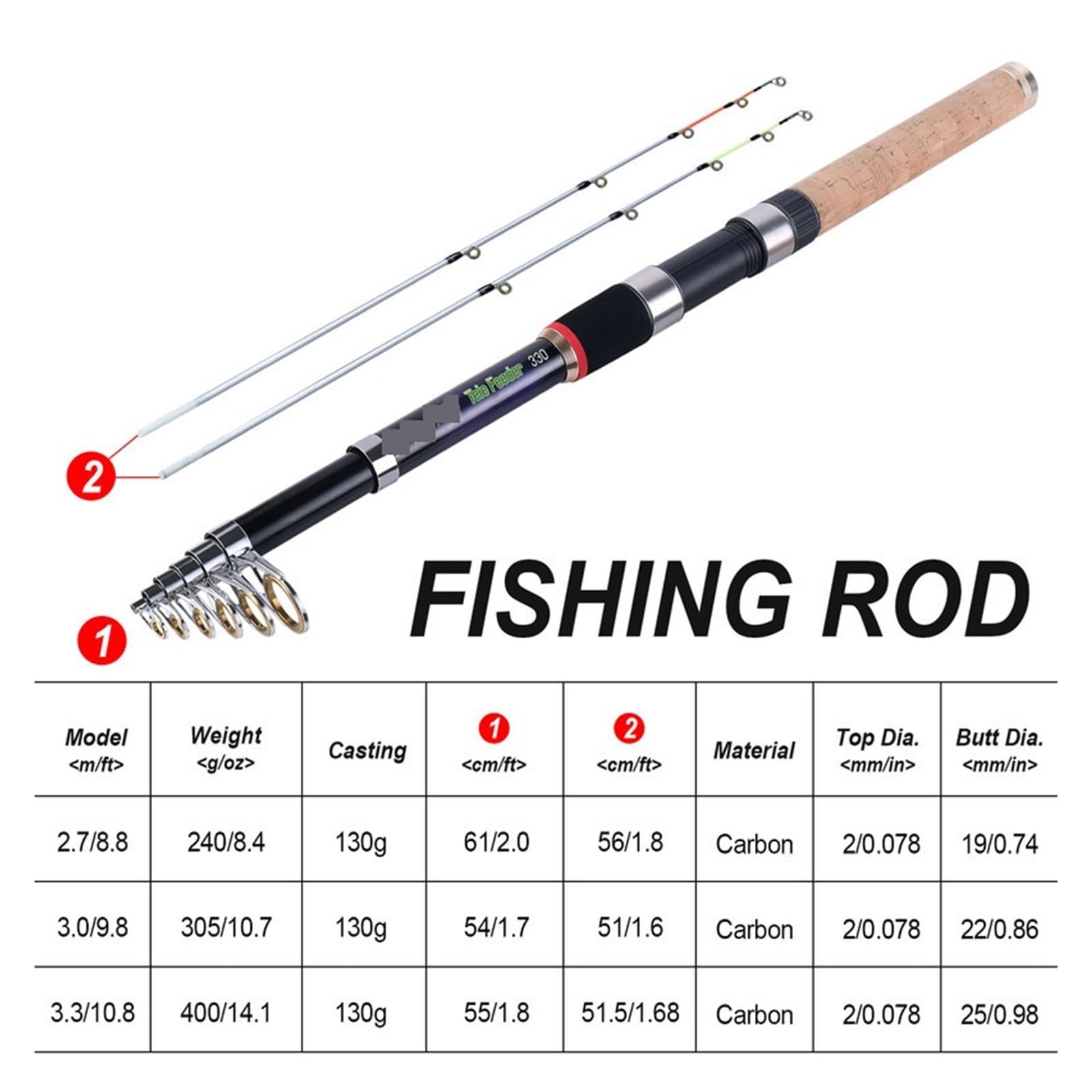 RAHBI 2.7m-3.3m Podajnik Wędka Przenośny Teleskopowy Wędka Z Włókna Węglowego Spinning Karpia Wędka Tackle leisurely (Size : 2.7 m)